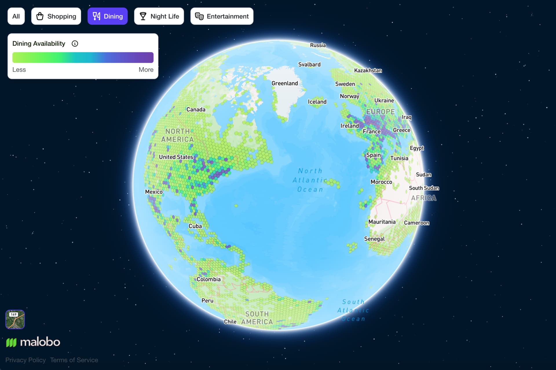 Malobo heatmap showing neighborhood activity around hotels